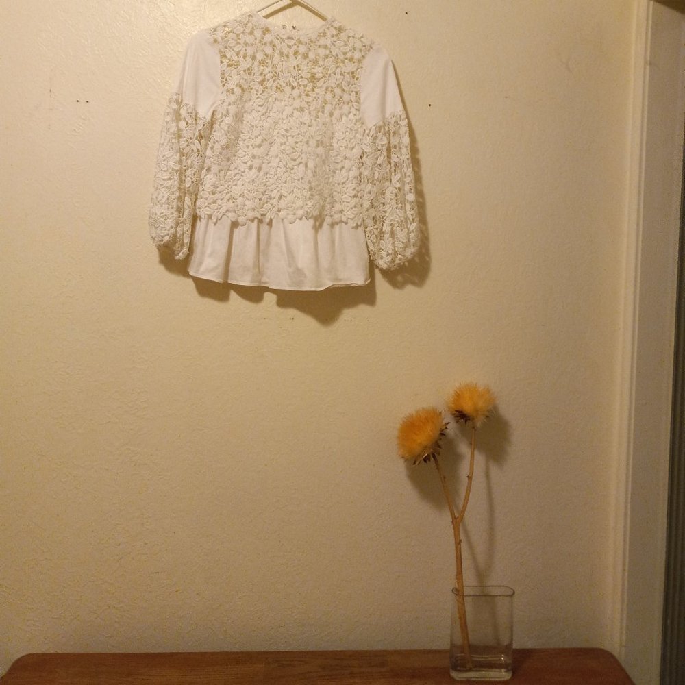 AMUR White Crochet Lace Blouse Luxe Prairiecore Bridal Feminine Delicate